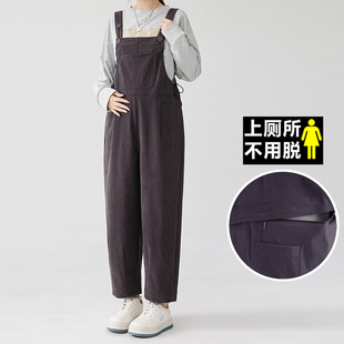 秋冬款 外穿加绒加厚免脱灯芯绒裤 2025冬装 孕妇装 子 新款 孕妇背带裤