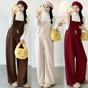 孕妇背带裤秋冬装2025新款宽松时尚孕妇装加厚加绒冬季孕期裤子女