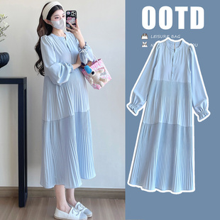 洋气孕妇装 新款 雪纺百褶裙显瘦减龄裙子女 连衣裙2026春季 孕妇春装