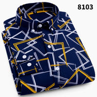 Summer thin striped shirts, men's long-sleeved, middle-aged loose, large-sized, no-iron business casual, floral print shirts are in vogue thumbnail 3