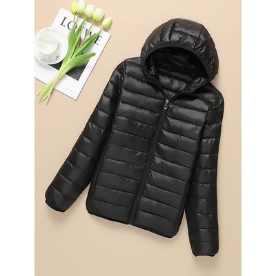 薄款棉服女轻薄羽绒棉袄女轻便棉衣黑色连帽大码宽松小棉袄工作装
