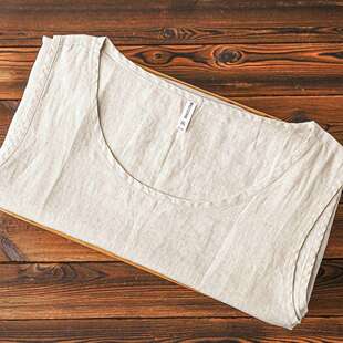 夏季轻薄透气卡其色纯亚麻坎肩短袖中国风纯色简约清凉排汗背心