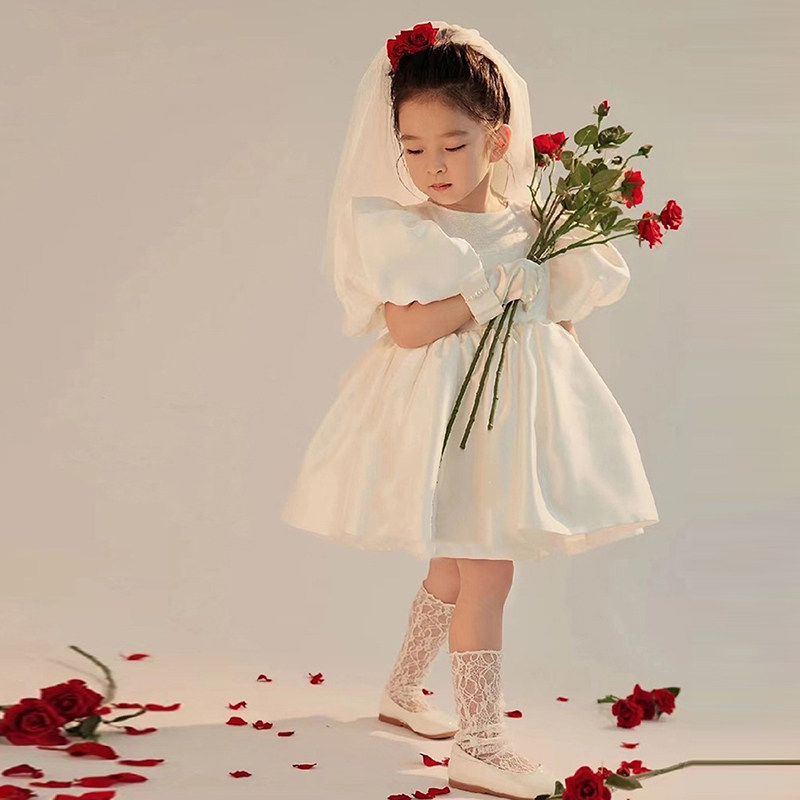 白色女童礼服2026新款花童婚礼小女孩公主裙绝美儿童主持人演出服