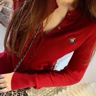 上衣女 土星刺绣针织开衫 日本vivi西太后土星经典 开衫