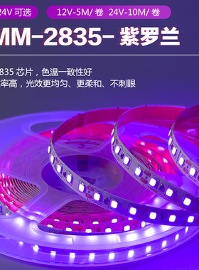12V紫色灯带24V紫罗兰氛围灯带超亮12V2835120灯紫光紫兰色灯带