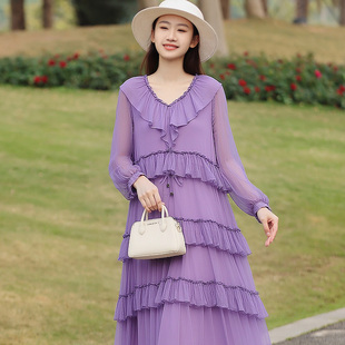 真丝连衣裙女2025年新款高级感轻奢茶歇三亚度假桑蚕丝长款沙滩裙