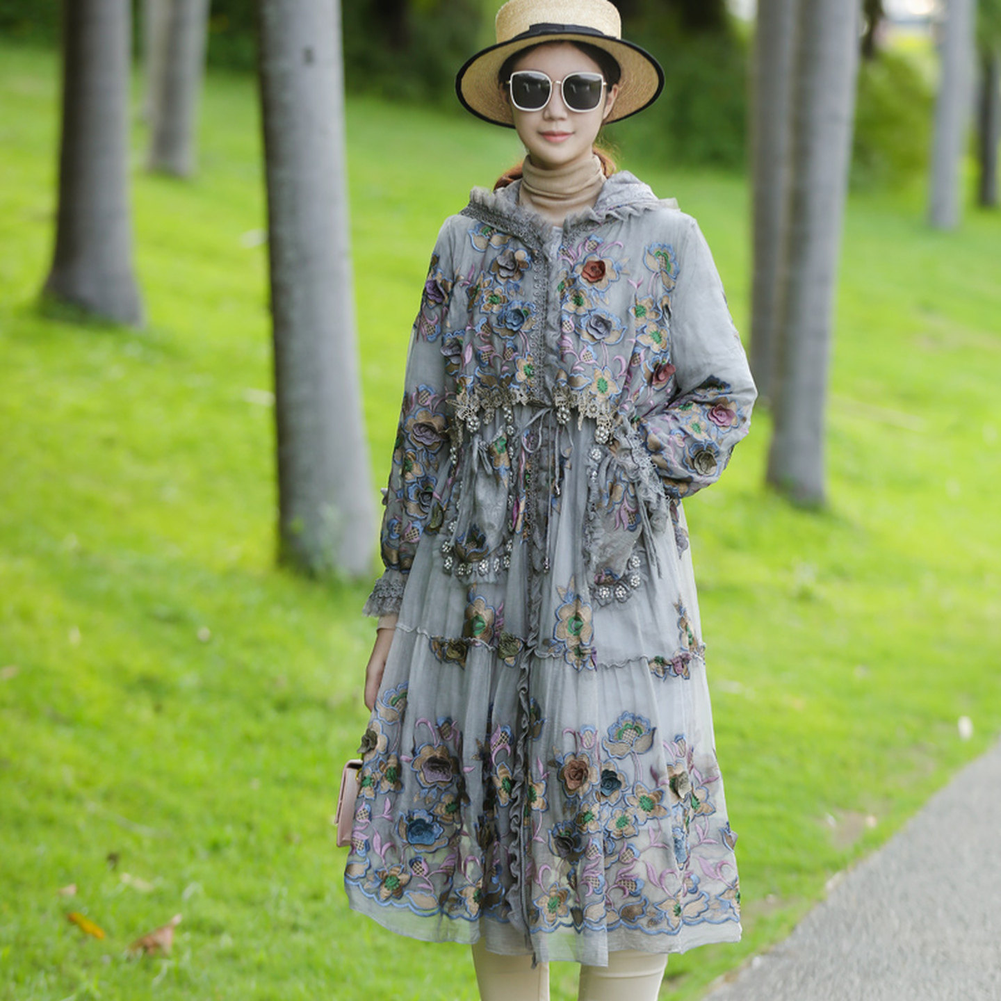 桑蚕丝刺绣棉服女2026年夏季新款假两件收腰显瘦轻薄保暖棉衣外套