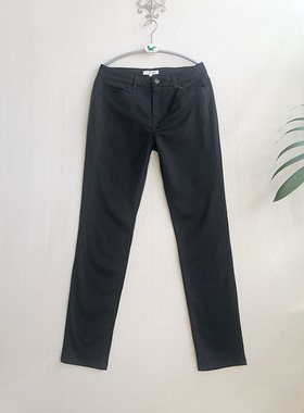 春季黑色通勤显瘦中腰直筒裤藏青色棉布OL长裤纯色休闲裤