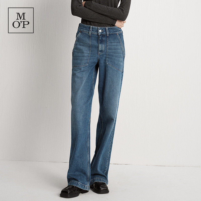 Marc O'Polo/MOP 冬季新款气质宽松简约直筒水洗工装风牛仔长裤女