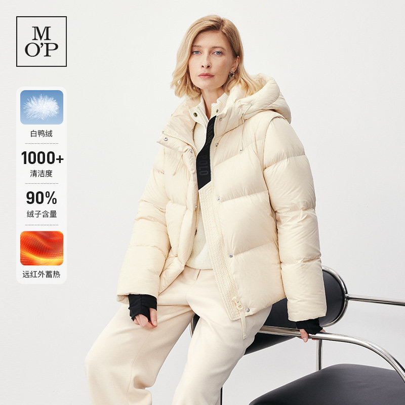 [白鹅绒]MOP冬季新品加厚保暖短款羽绒服外套可拆卸袖一衣两穿女