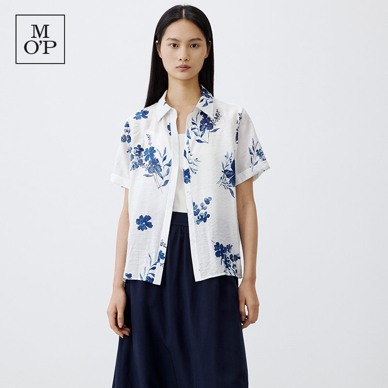 Marc O'Polo/MOP 2025夏季新款翻领新中式印花度假透气短袖衬衫女