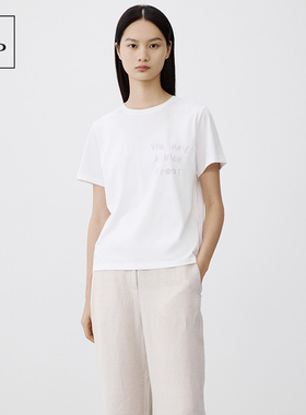 Marc O'Polo/MOP 春季新款简约纯棉胸口绣花字母宽松短袖T恤女士