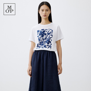 品牌经典 MOP2025秋季 新款 T恤女上衣 植物印花纯棉短袖 Marc Polo