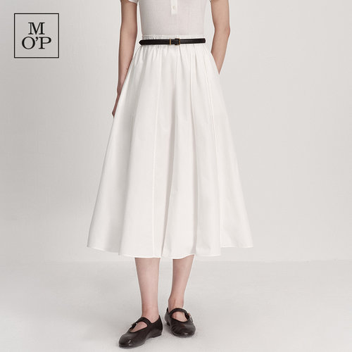 MOP好看气质A字裙廓形白色半身裙