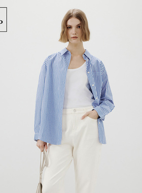 Marc O'Polo/MOP 春季新款时尚纯棉休闲条纹宽松廓形长袖衬衫女士