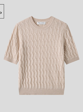 MarcO'Polo/MOP26春季新款山羊绒绞花纹理针织衫圆领半袖套头衫女