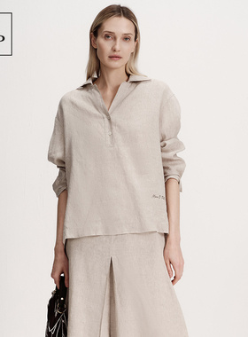 Marc O'Polo/MOP2026夏季新款天然亚麻假两件设计翻领衬衫上衣女