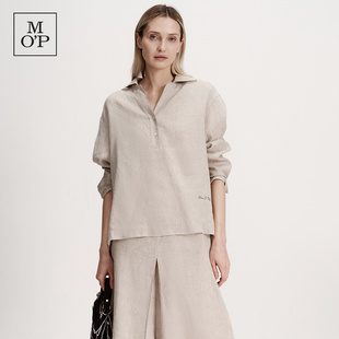 Marc O'Polo/MOP2026夏季新款天然亚麻假两件设计翻领衬衫上衣女
