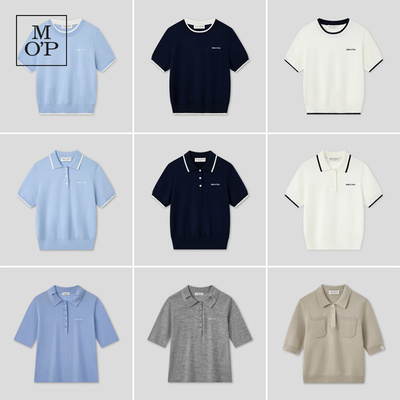 MOP撞色假两件毛织短袖T恤女