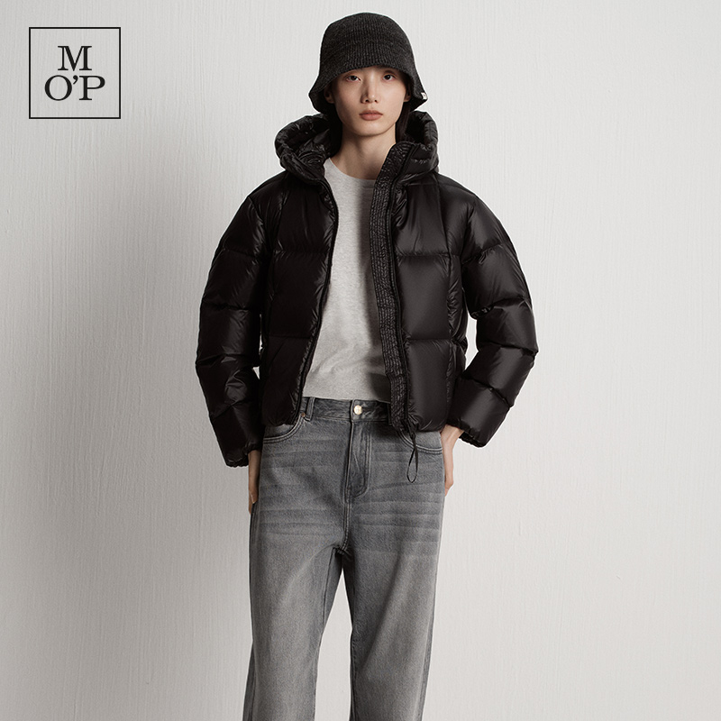 Marc O'Polo/MOP冬季新款时尚黑金短款保暖连帽羽绒服女士面包服