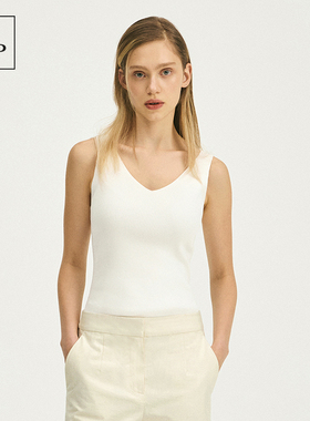 Marc O'Polo/MOP  2025春夏新款白色V领无袖紧身显瘦背心马甲