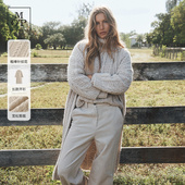 吉赛尔邦辰同款 MOP25冬新款 羊毛棉粗棒针绞花长款 毛织开衫 女