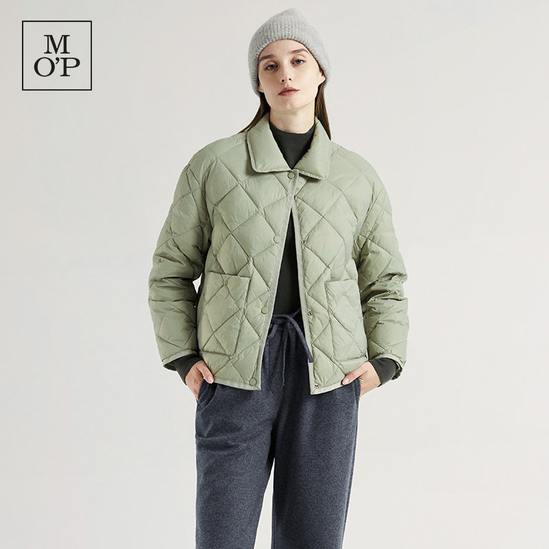 MOP菱格纹衬衫式轻薄羽绒服女