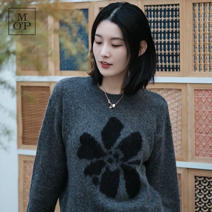 Marc O'Polo/MOP冬季新款羊毛混纺时尚提花圆领毛衣女毛织套头衫