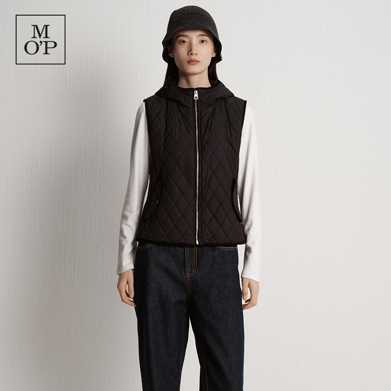 Marc O'Polo/MOP25冬季新款经典菱格绗棉连帽修身灯芯绒拼接马甲