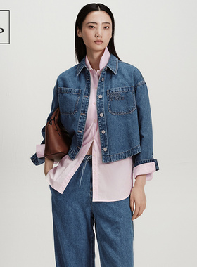 [亲肤莱赛尔亚麻面料]MOP2026春季新款时髦短廓形牛仔衬衫外套女