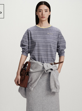 Marc O'Polo/MOP26春季新款时髦设计感条纹撞色长袖T恤女圆领上衣