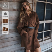 茧型双排扣连帽毛呢大衣女 MOP冬新款 绵羊毛 吉赛尔邦辰同款