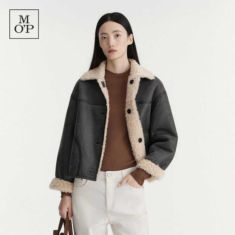 MOP羊羔毛翻领双面穿女外套