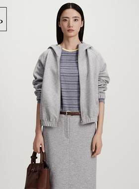 Marc O'Polo/MOP2026春季新品高级灰连帽卫衣拉链开衫上衣女士