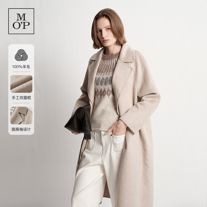 Marc O'Polo/MOP2025冬季新款保暖双扣中长款羊毛翻领插袋大衣女