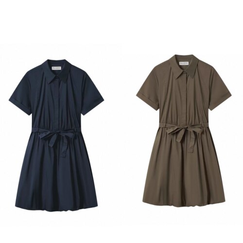【七七酱直播间】MOP26夏季新款设计感衬衫裙女短袖系带连衣裙