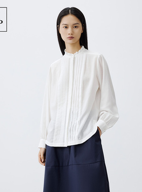 Marc O'Polo/MOP【品牌经典系列】宽松荷叶领风琴褶长袖衬衫女士