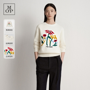 羊毛棉混纺大提花图案毛织套头衫 Polo 新款 女 MOP2025冬季 Marc