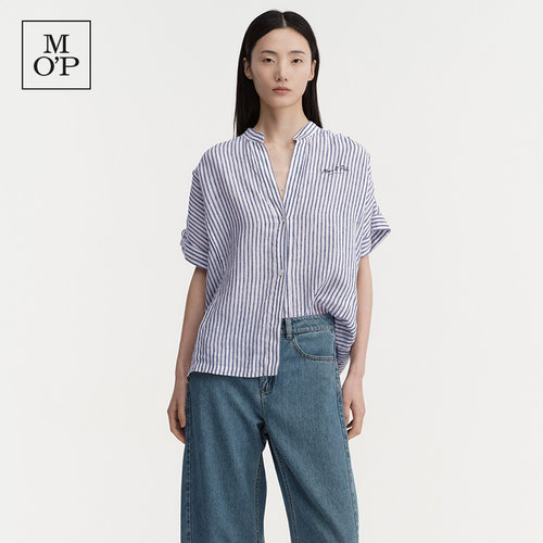 Marc O'Polo简约条纹半开襟衬衫女短袖百搭通勤上衣夏季新品