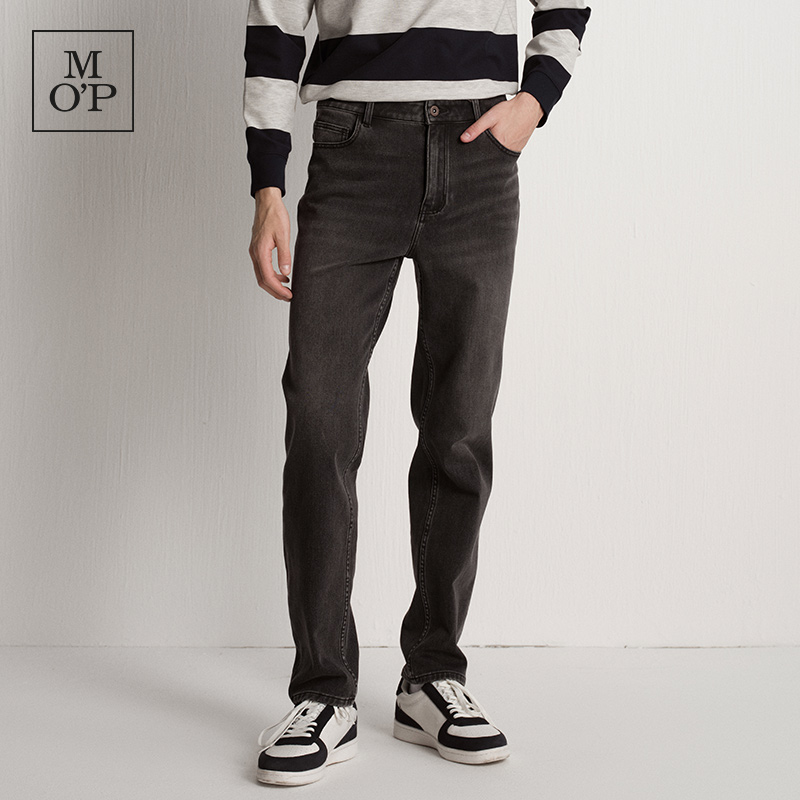 Marc O'Polo/MOP2025冬季新款高级KEMI小直筒黑灰底抓绒牛仔裤男