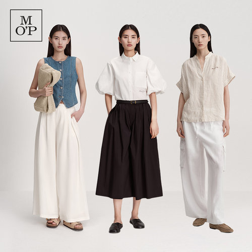 [亚麻混纺]【七七酱直播间】2026夏季极简高腰阔腿裤女显瘦松弛感