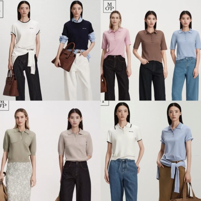 MOP撞色假两件毛织短袖T恤女