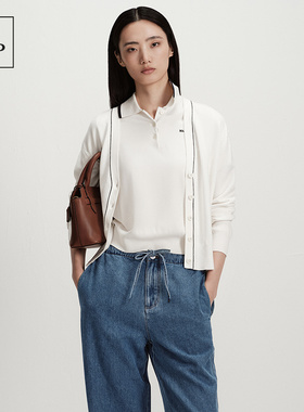 Marc O'Polo/MOP2026春季新款时尚设计感撞色小衫短款针织开衫女