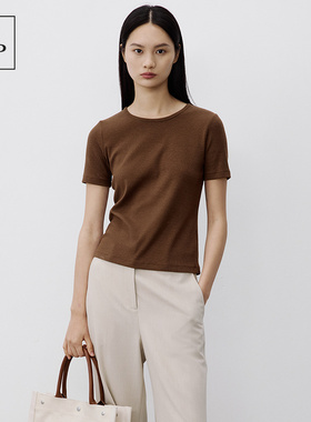 Marc O'Polo/MOP【品牌经典系列】纯色圆领坑条偏修身短袖T恤女士