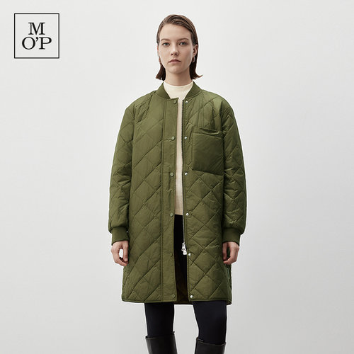 Marc O'Polo/MOP冬季新款时尚静奢高级感棒球领菱形格中长棉服女
