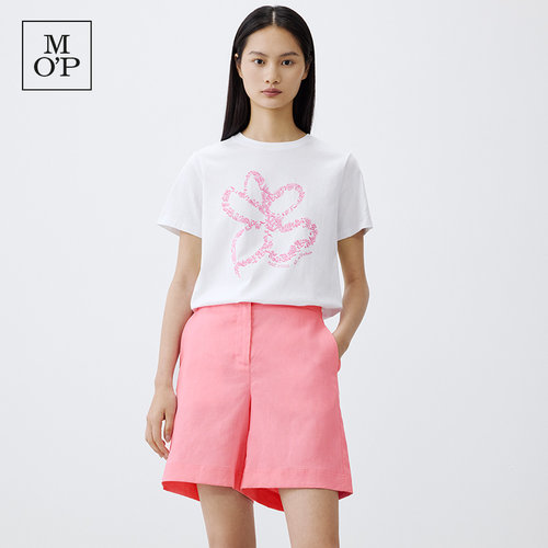 Marc O'Polo/MOP 夏季新款好看纯棉花朵印花圆领宽松短袖T恤女士