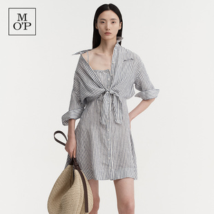 [亚麻]Marc O'Polo2026夏新款时尚假两件条纹衬衫连衣裙子女