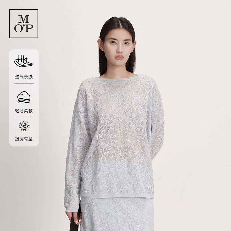 Marc O'Polo/MOP2026夏季新款时尚圆领透明丝长袖T恤套头衫女上衣