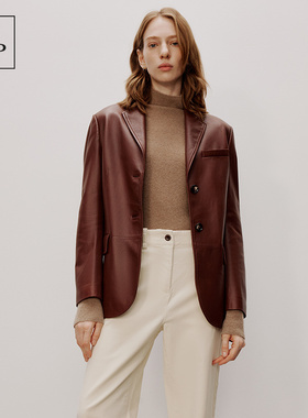 Marc O'Polo/MOP冬季新款时尚简约羊皮夹克两粒扣休闲西装女外套