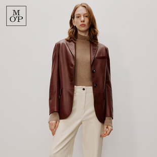MOP冬季 Polo 新款 时尚 女外套 Marc 简约羊皮夹克两粒扣休闲西装